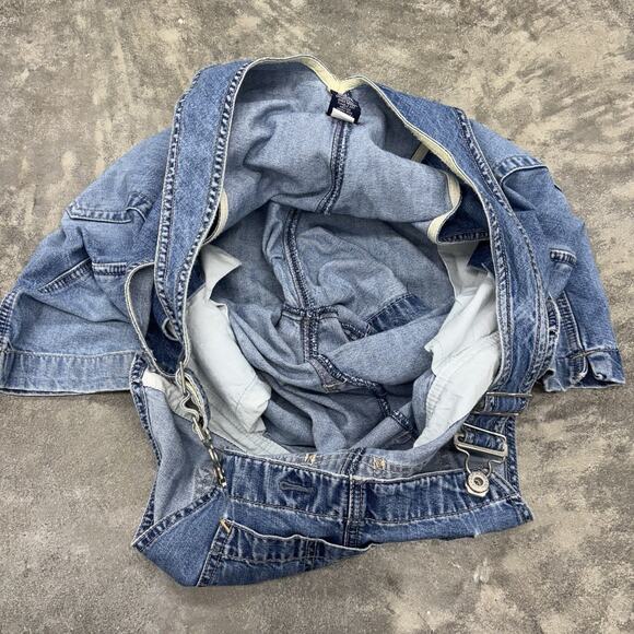 Vintage 2001 GAP Large Short Overalls Baggy Denim Blue Carpenter Shortalls Y2K - Picture 5 of 11